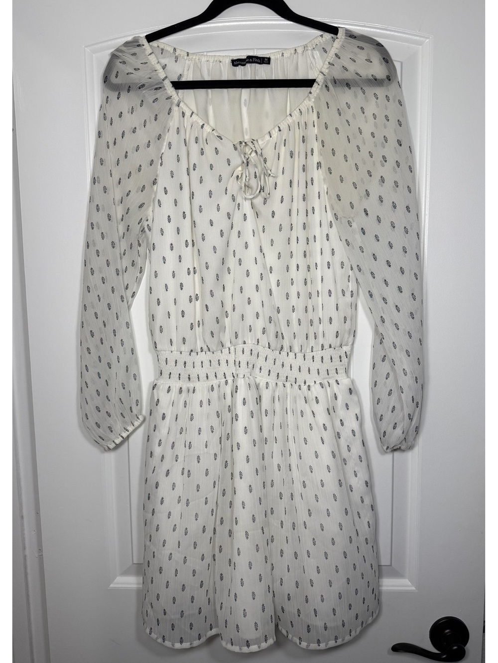 Abercrombie & Fitch White Patterned Long Sleeve Dress Medium